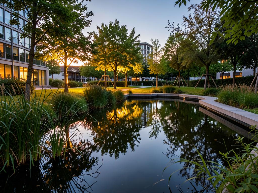 Waterbassin in een groen klimaatadaptief park